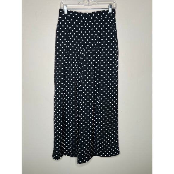 NWT Tronjori Women Wide Leg Long Palazzo Pants Trousers MEDIUM Black Polka Dot - Picture 1 of 5